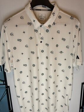 adidas White Polo Shirt with Black Icon Print